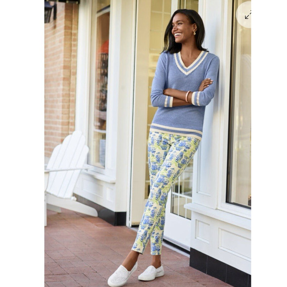 Talbots Jeans Womens Slim Ankle 10 Blue Green Watercolor Vases Pants Stretch++ - Picture 4 of 15